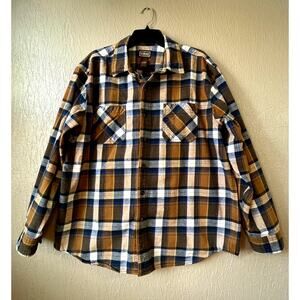 SCHMIDT Workwear Carpenter Men's Plaid Flannel Button Up Shirt Brown Cotton XL